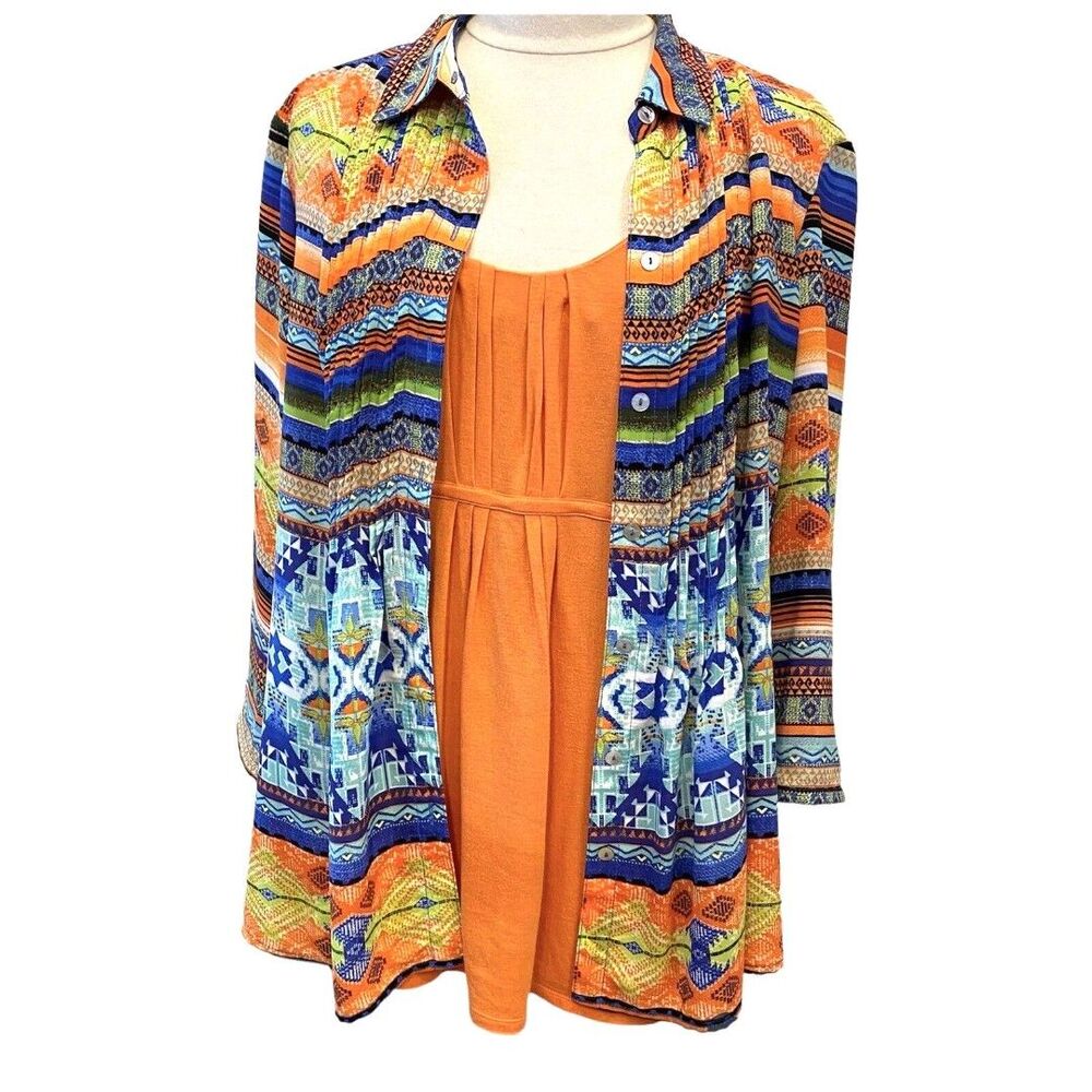 2 Pc Aztec Shirt Blouse Top Graphic Outfit Pleated Empire Baby Doll Scoopneck XL